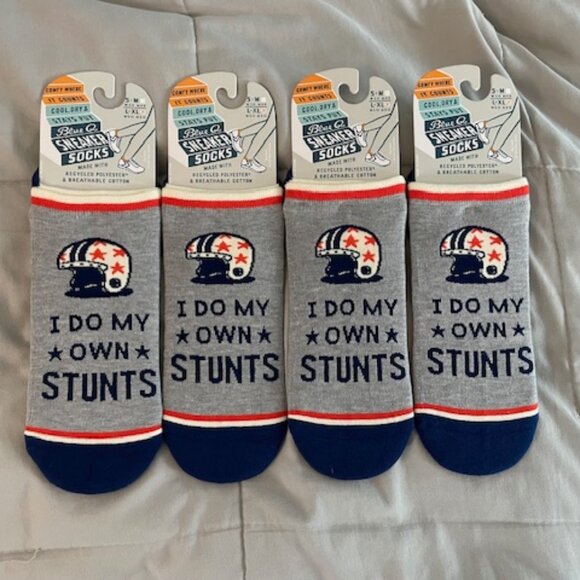 NWT Mens Socks Bundle 4 Blue Q I Do My Own Stunts Sneaker Athletic Socks SALE - Picture 1 of 6